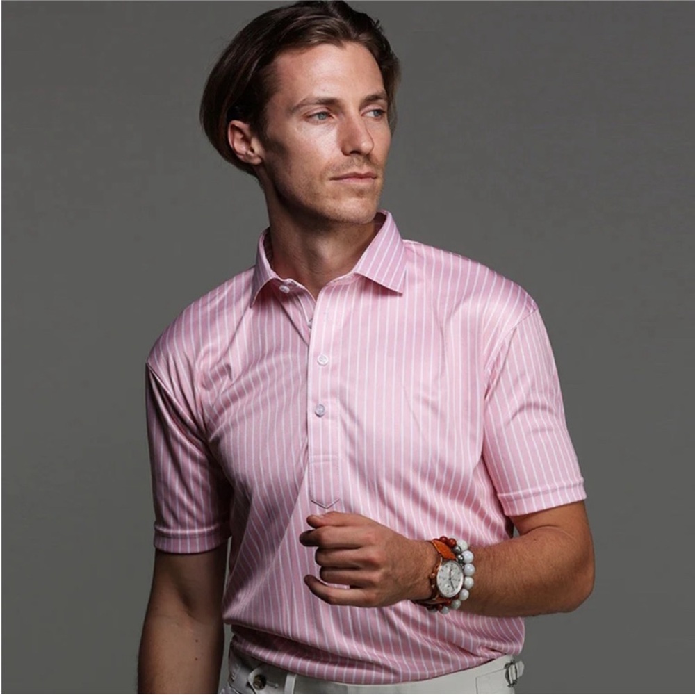 Collars & Co. Semi-Spread Collar Polo Saint-Tropez Pink With White Stripe 3 XL